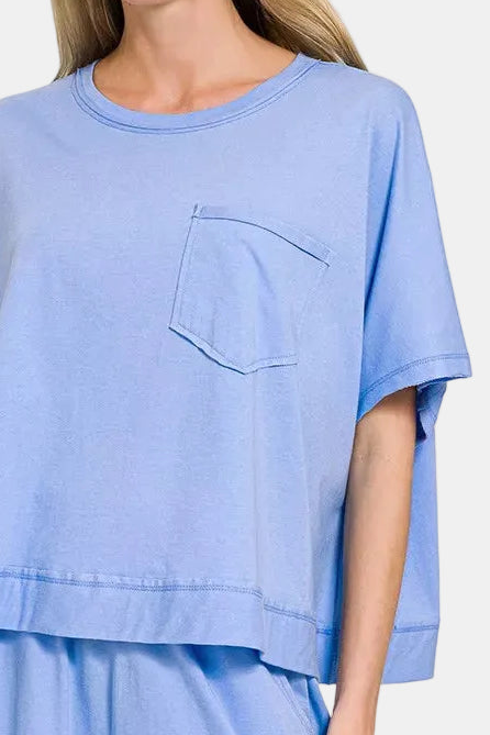 Exposed Seam Boxy Top & Shorts Set / CORNFLOWER BLUE