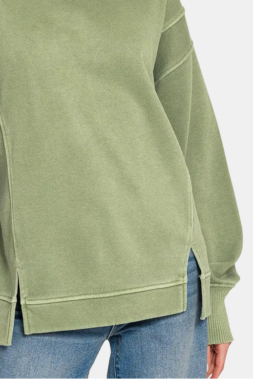 Pigment Dye Exposed-Seam Fleece Sweatshirt / LT OLIVE