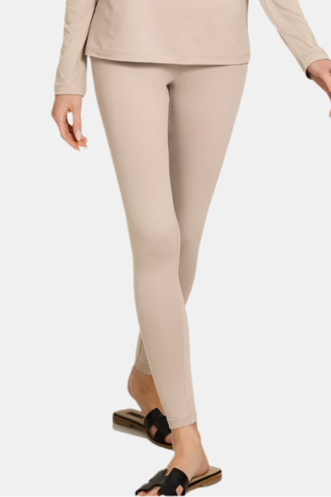 Microfiber Round Neck Top & Leggings Set / ASH MOCHA