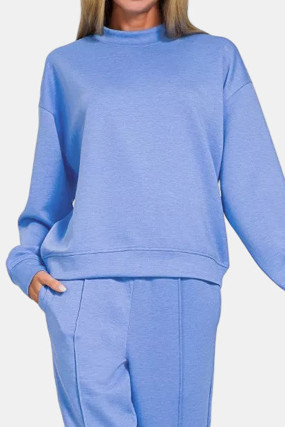 Scuba Mock Neck Pullover & Joggers Set / CORNFLOWER BLUE