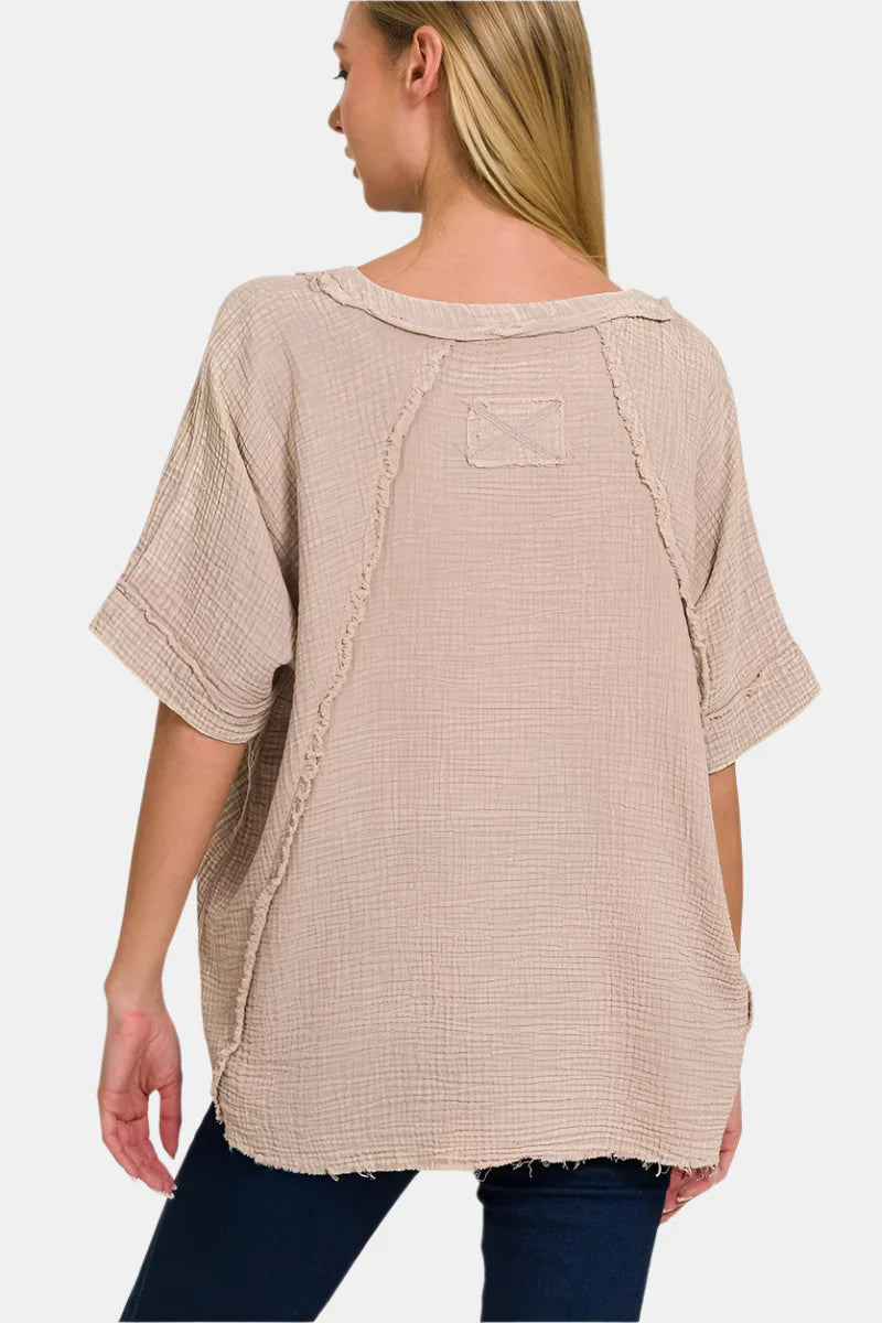 Washed Double Gauze Raglan Sleeve Shirt / LT TEAL