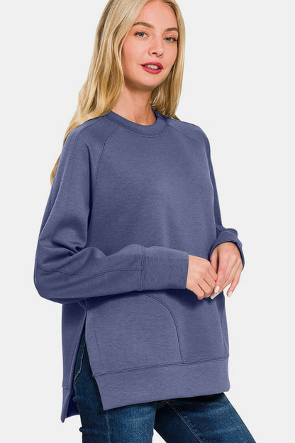 Scuba Round Neck Pullover With Side Slits