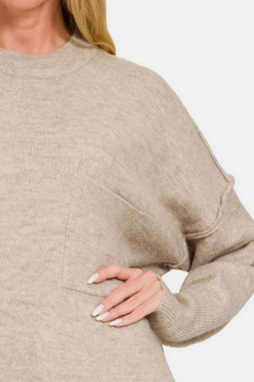 Melange Hi-Low Hem Pocket Sweater