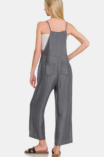 Adjustable Strap Enzyme Washed Jumpsuit