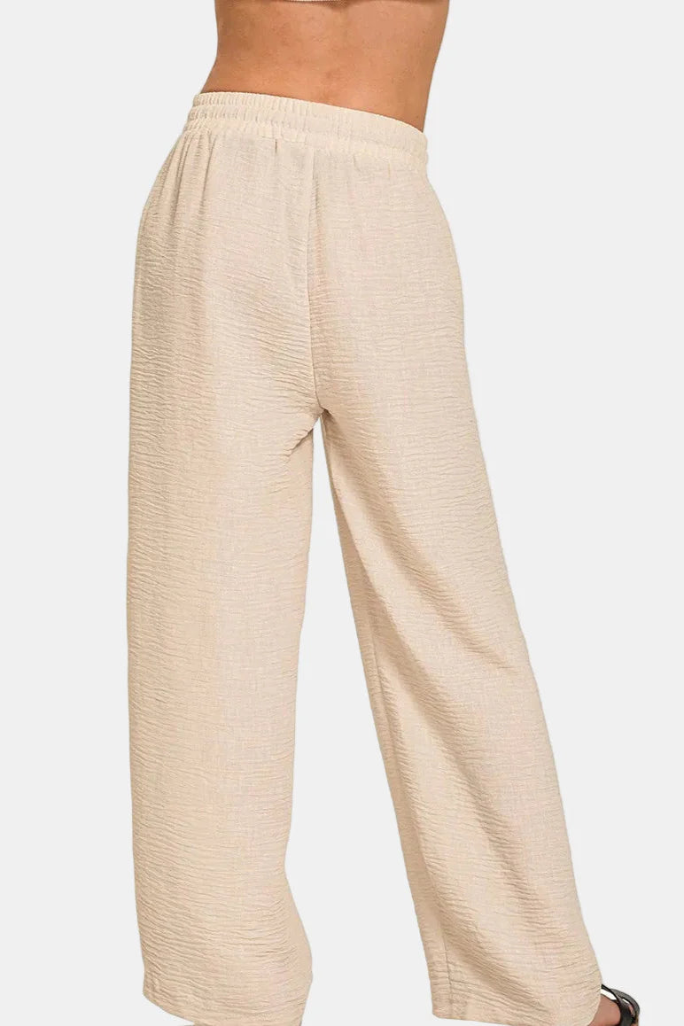 Woven Crepe Elastic Band Pants / BROWN