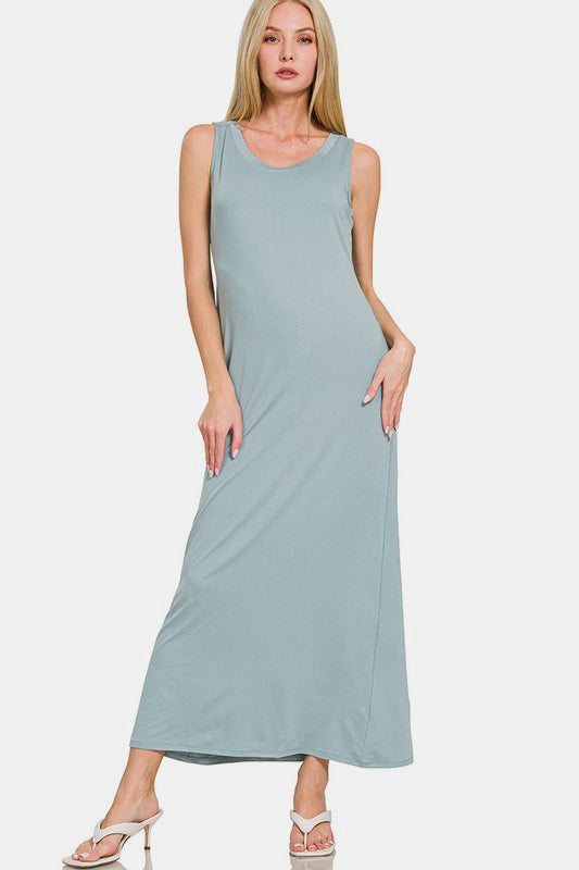 Sleeveless Flared Scoop Neck Maxi Dress