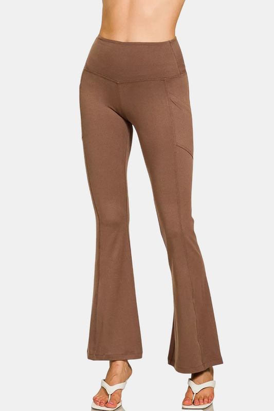 Brushed Dty Microfiber Flare Pants / BROWN