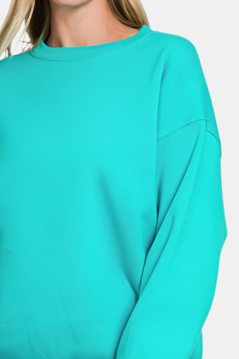 Fleece Crewneck Pullover Sweatshirt / TURQUOISE