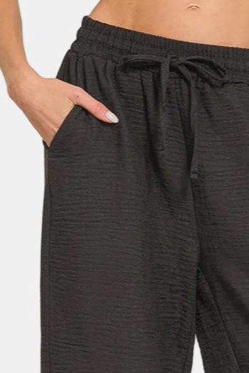 Woven Crepe Elastic Band Pants / BLACK