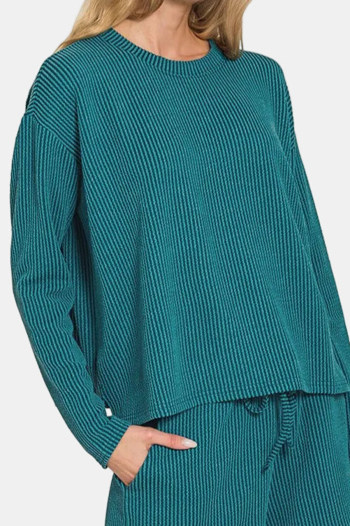 Raised Rib Long Sleeve Tee & Shorts Set / TEAL