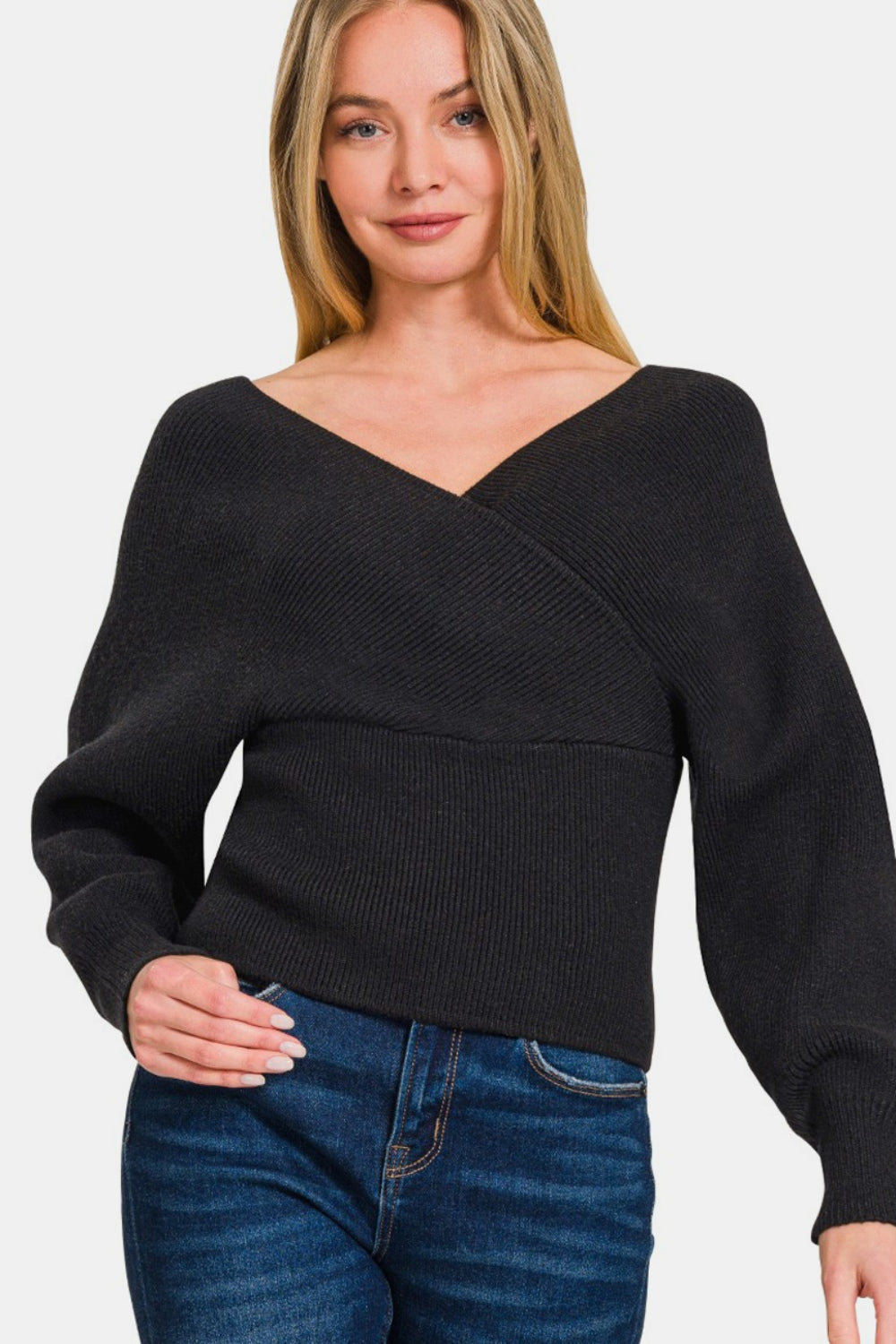 Viscose Cross Wrap Pullover Sweater