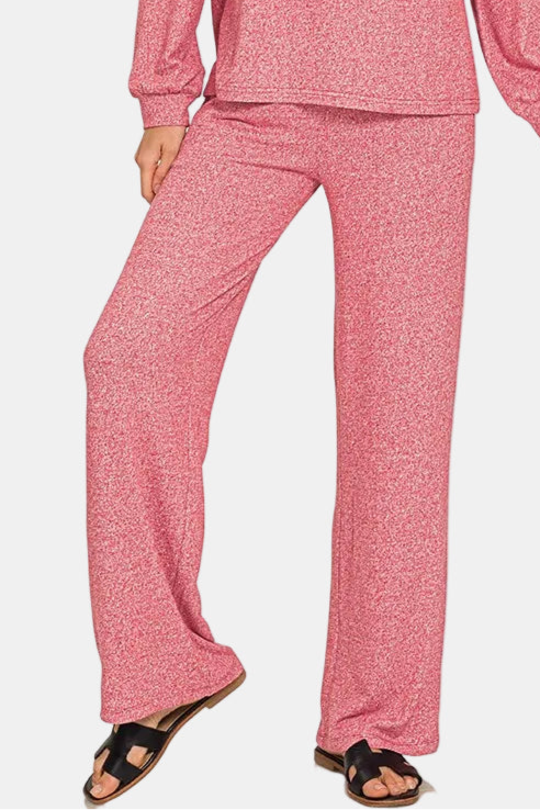 Soft Melange Long Sleeve Tee & Pants Set / DK RED