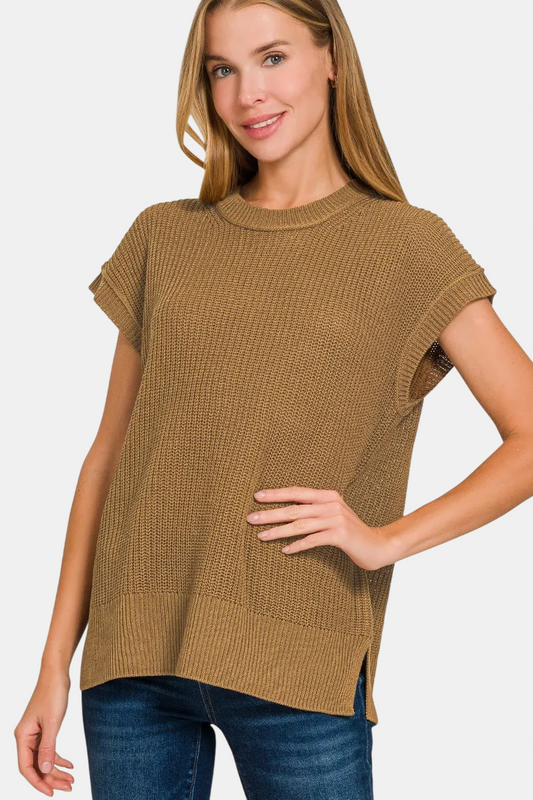 Oversized Crew Neck Sweater Vest / DEEP CAMEL