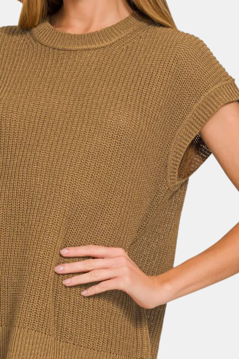 Oversized Crew Neck Sweater Vest / DEEP CAMEL