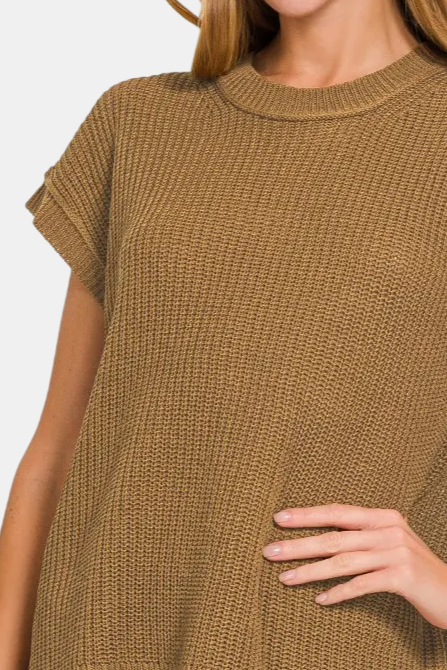 Oversized Crew Neck Sweater Vest / DEEP CAMEL