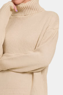 Turtle Neck Long Sleeve Midi Sweater Dress / H BEIGE