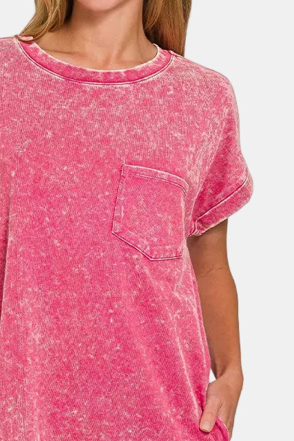 Premium Cotton Washed T-Shirt Dress / ASH PINK