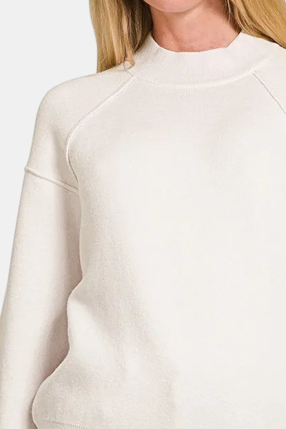 Viscose Mock Neck Exposed Seam Sweater / OFF WHITE