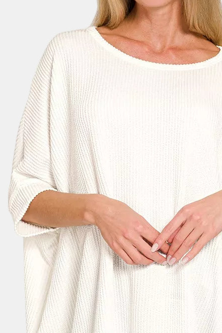 Raised Rib Bat Sleeve Top / WHITE