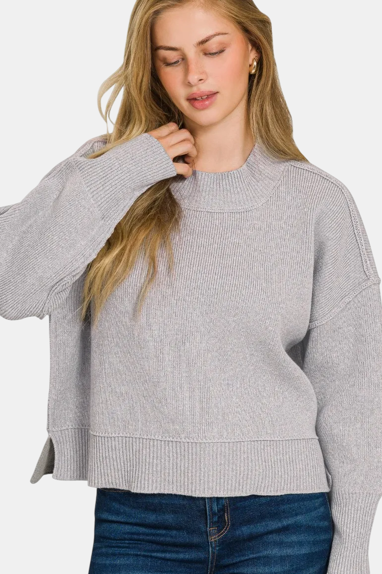 Wide Neck Band Drop Shoulder Sweater / H GREY