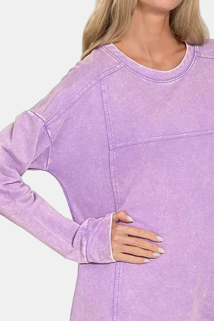 French Terry Acid Washed Dress with Pockets / LAVENDER