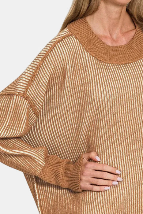 Exposed Seam Two Tone Sweater / DEEP CAMEL
