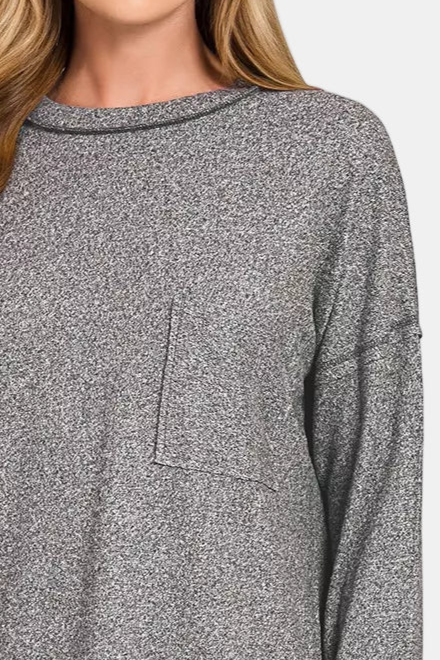 Soft Melange Hacci Round-Neck Long Sleeve Tee / BLACK