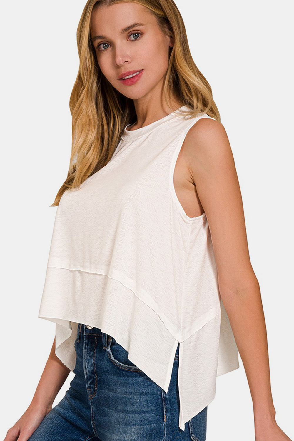 Shark Bite Side Slit Sleeveless Top