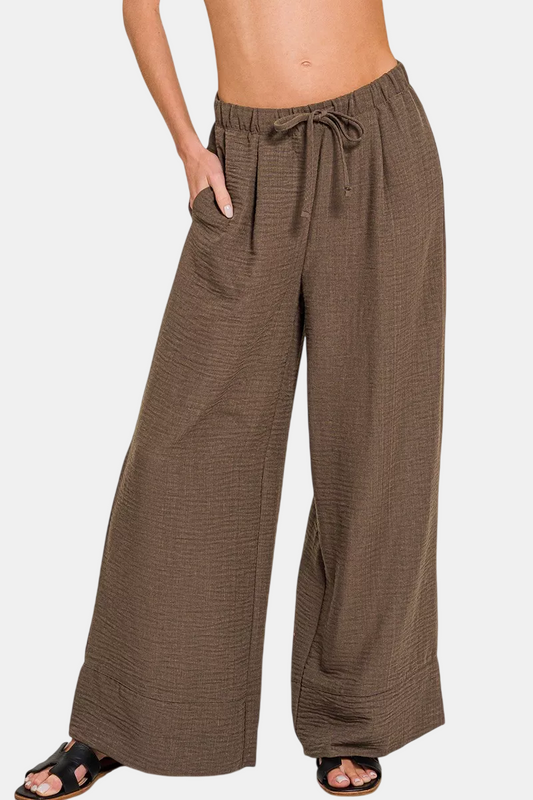 Woven Airflow Drawstring Pants / DK BROWN