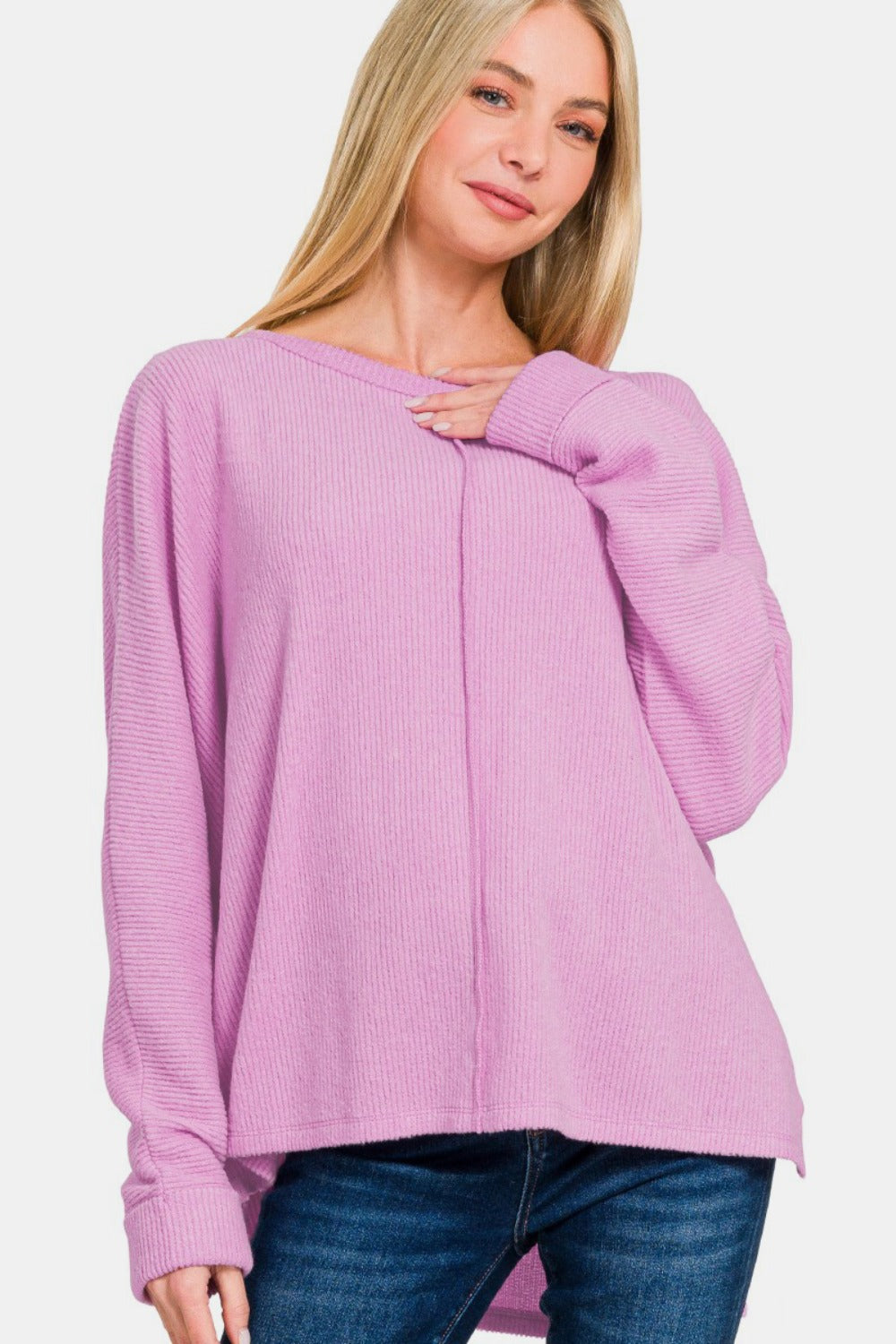 Ribbed Center Seam Dolman Sleeve Top