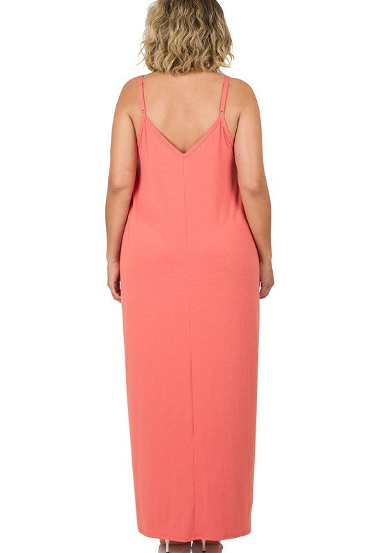 Plus V-Neck Cami Maxi Dress with Side Pockets