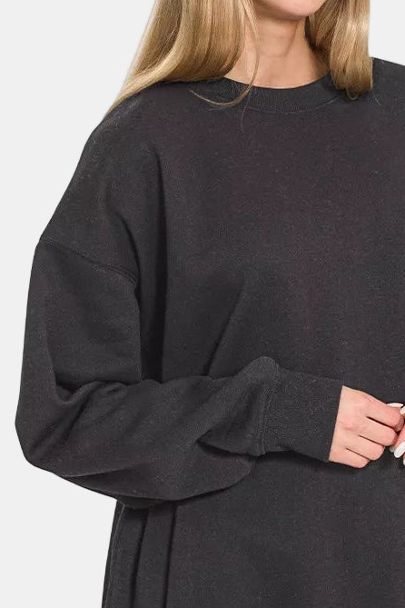 Fleece Tunic Sweatshirt / BLACK