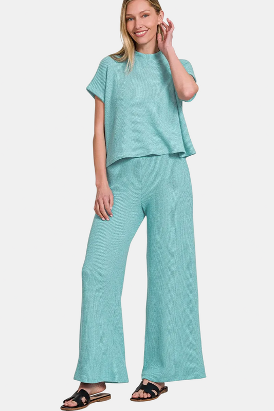 Sweater Boxy Top & Long Pants Set / DUSTY TEAL
