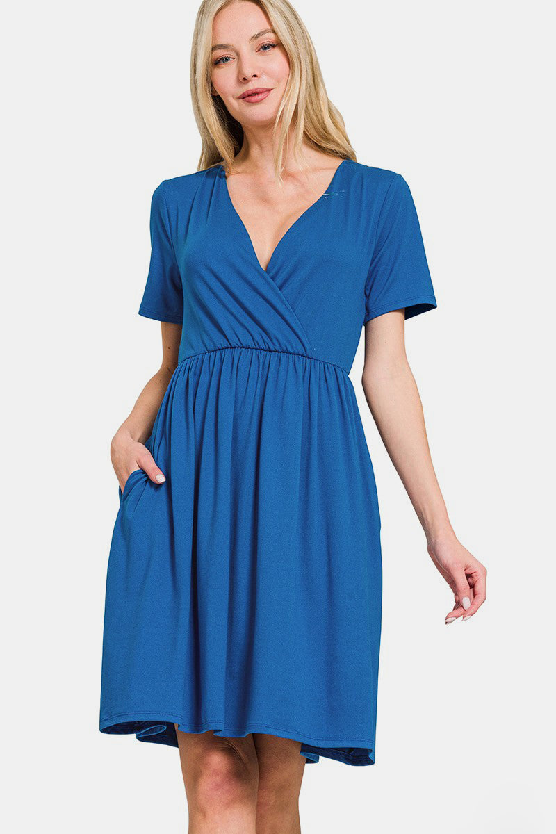 Brushed DTY Buttery Soft Fabric Surplice Dress