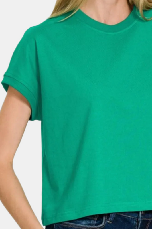 Premium Cotton Relaxed Crop Tee / K GREEN