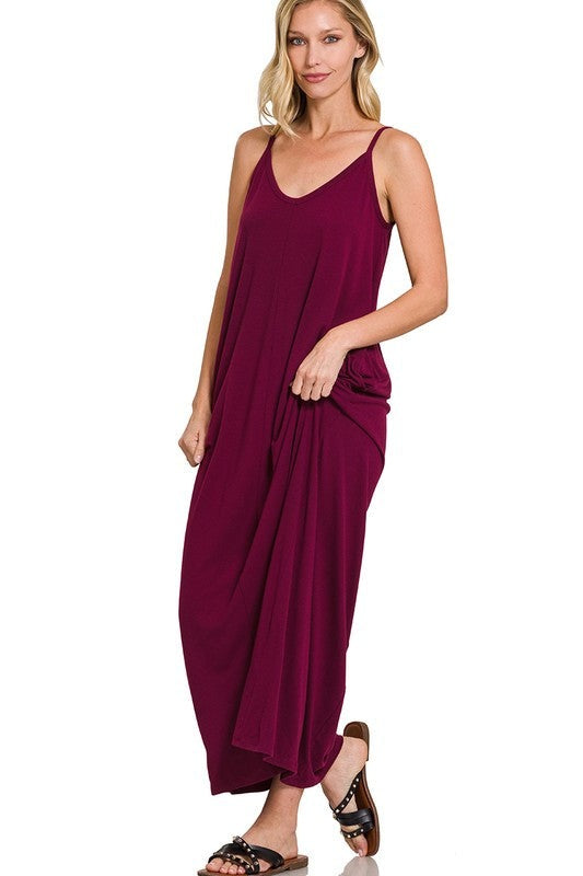 V-Neck Cami Maxi Dress with Side Pockets