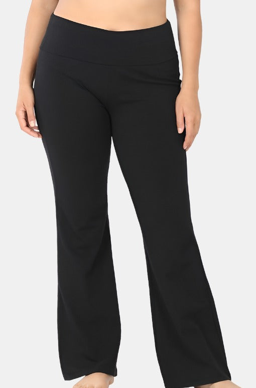 Plus Premium Cotton Fold Over Yoga Flare Pants