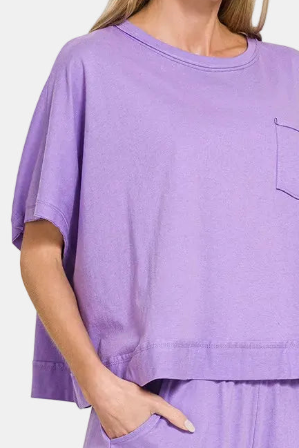 Exposed Seam Boxy Top & Shorts Set / LAVENDER