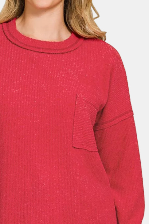 Ribbed Brushed Melange Hacci Sweater / DK RED