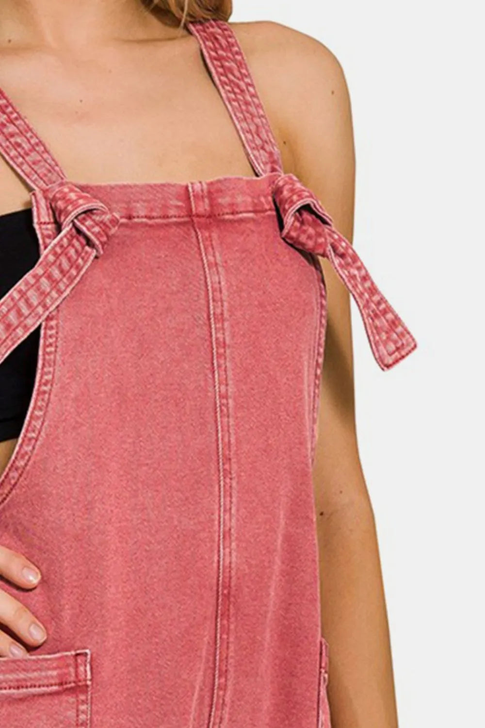 Washed Knot Strap Romper / CABERNET