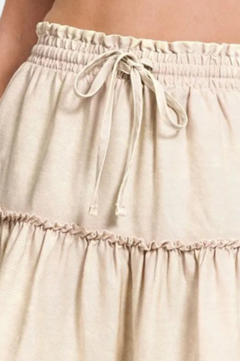 Tencel Washed Tiered Mini Skirt / SAND BEIGE