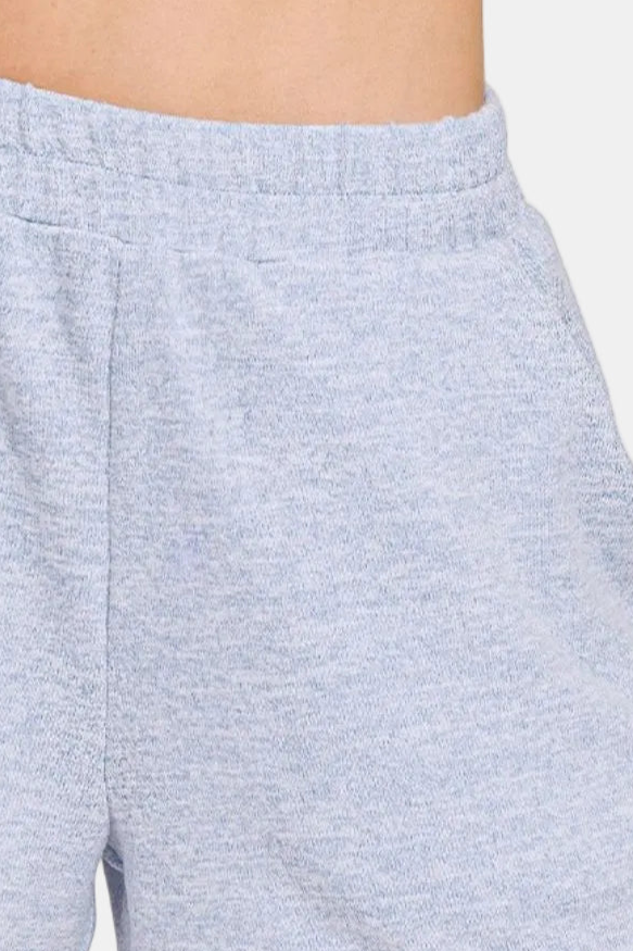 Soft Melange Hacci Elastic Waist Band Shorts / LT BLUE