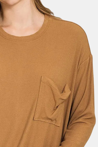 Ribbed Rayon Span Dolman Sleeve Top / DEEP CAMEL