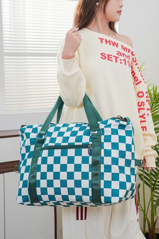 Large Capacity Checkered Travel Duffle Bag