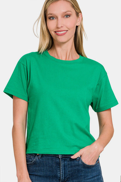 Cotton Crew Neck Short Sleeve Cropped T-Shirt