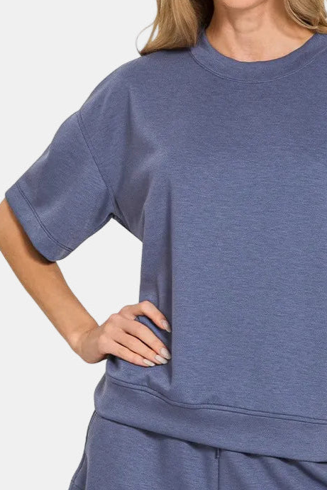 Scuba Round Neck Top & Dolphin Shorts Set / BLUE INDIGO