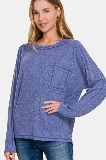 Brushed Ribbed Hacci Round Neck Sweater