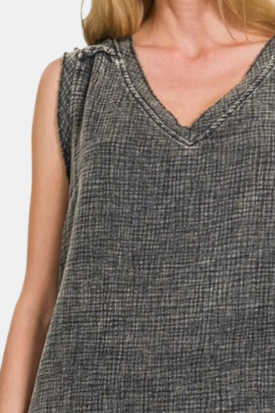 Double Gauze Raw Edge Acid Washed Tank / ASH BLACK