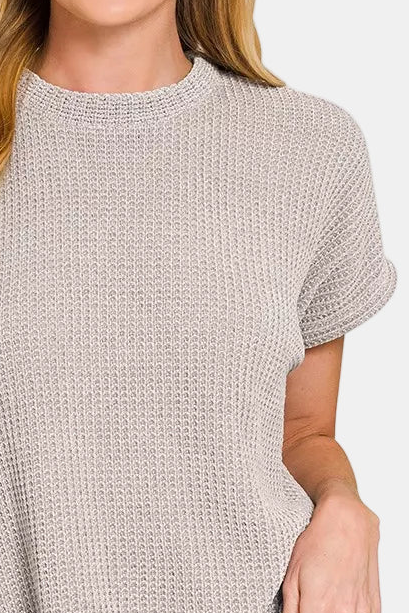 Chenille Waffle Cap Sleeve Sweater / H GREY