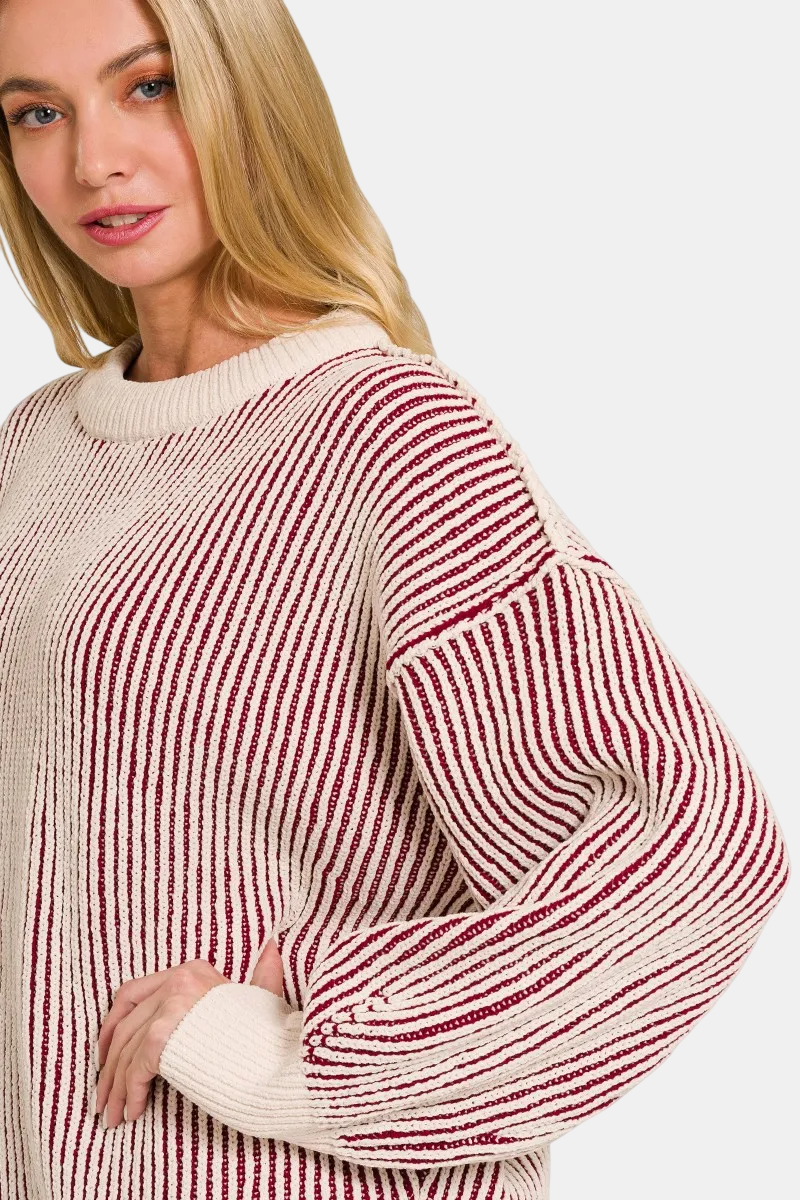 Two Tone Crewneck Sweater / CABERNET